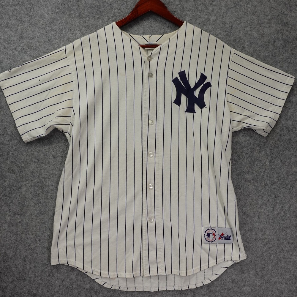 New York Yankees Vintage 90s Baseball Jersey Mens LARGE Pinstripe CJ 7 Majestic